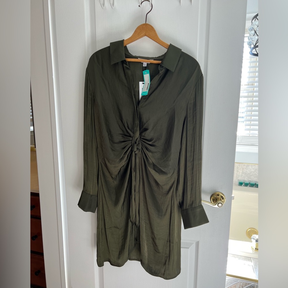 Steve Madden Olive Green “Tie Curious” Shirt Dress NWT